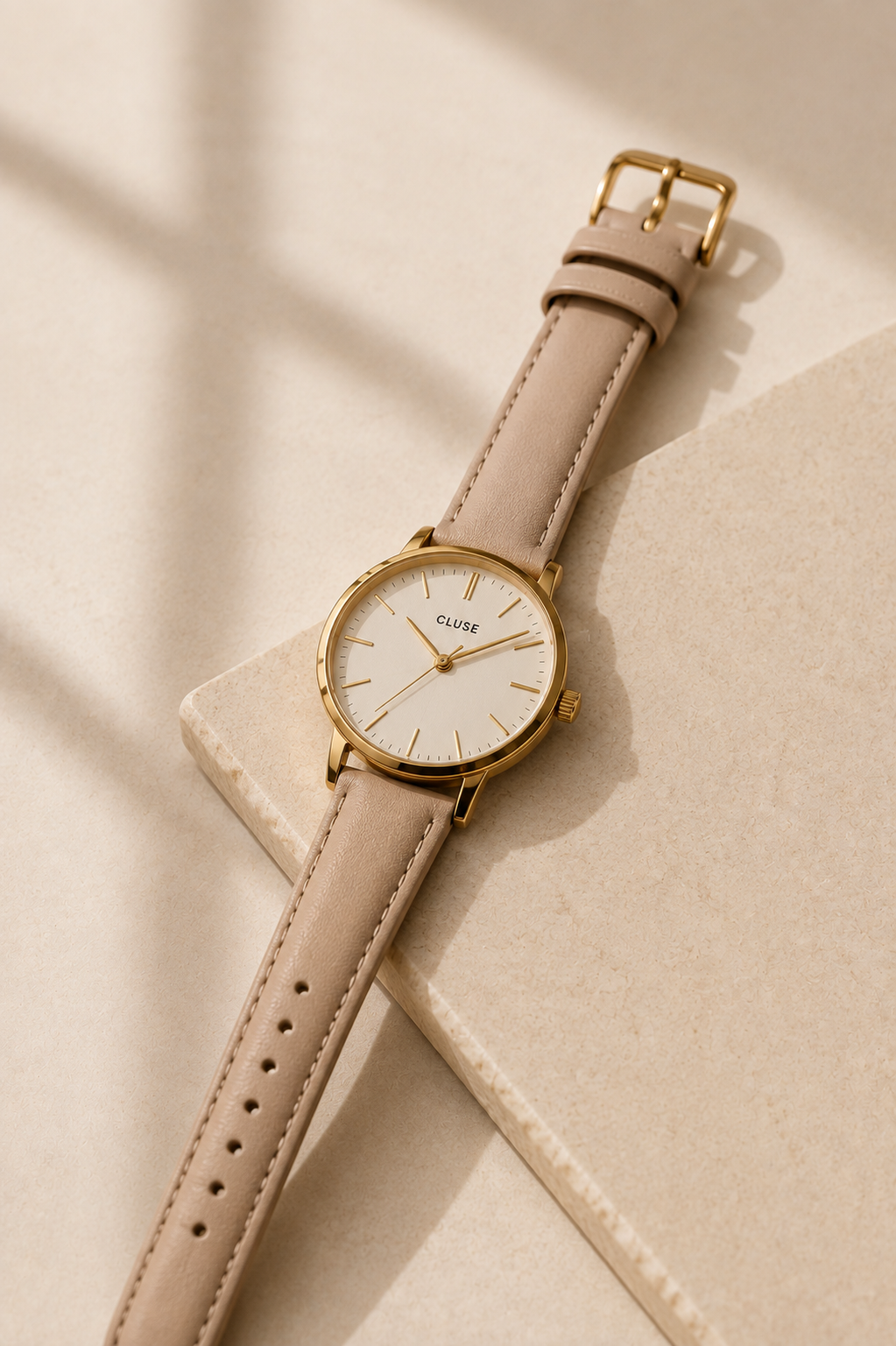 CLUSE La Bohème Gold-Tone Watch with a Taupe Leather Strap