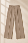 High-Waisted Pleated Wide-Leg Trousers in Taupe